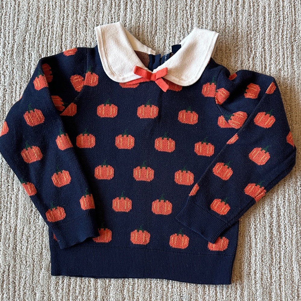 Janie and Jack Navy Sweater with Pumpkin Design